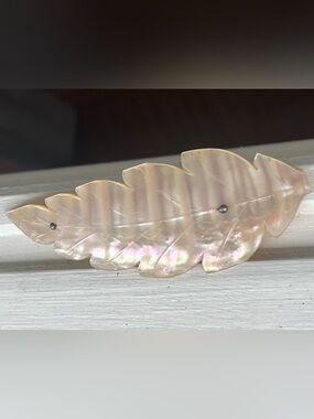 Antique Large Victorian Era Iridescent  Mother Of Pearl Leaf Brooch C Clasp